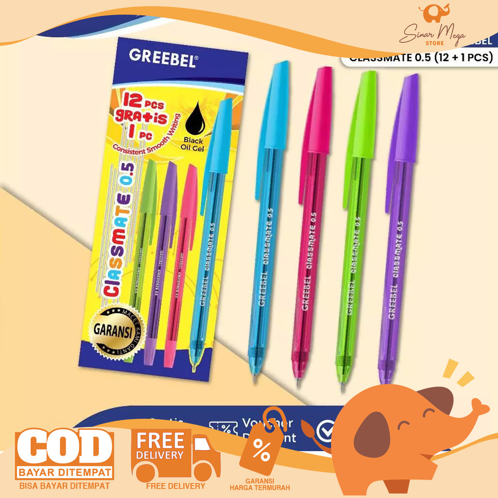 

GREEBEL Ballpen 0.5mm Classmate Black DIJUAL LUSINAN Isi 12+ Gratis 1 Pulpen Murah