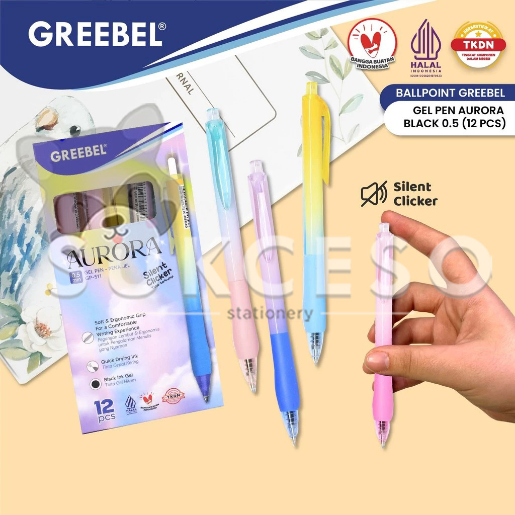 

GREEBEL Retractable Gel Pen Black 0.5mm GP-511 AURORA Pulpen Gel Gradient SATUAN Murah