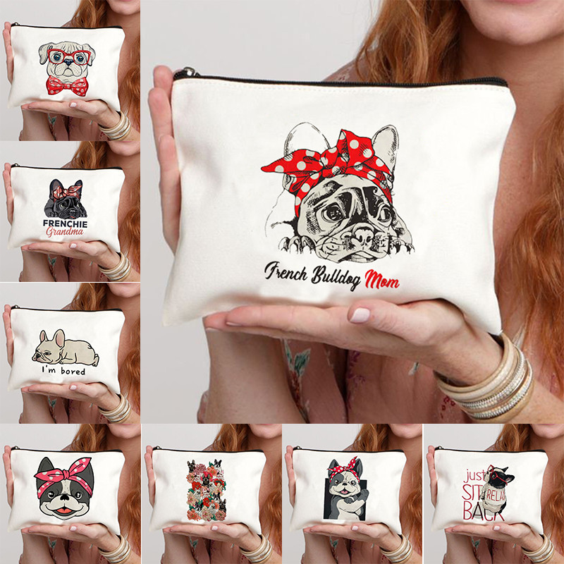 

Cute French Bulldog Printing Women's Cosmetics Bag Female Makeup Bags Toiletry Pouch Big Child Pencil Case Roomy Storage Bag
