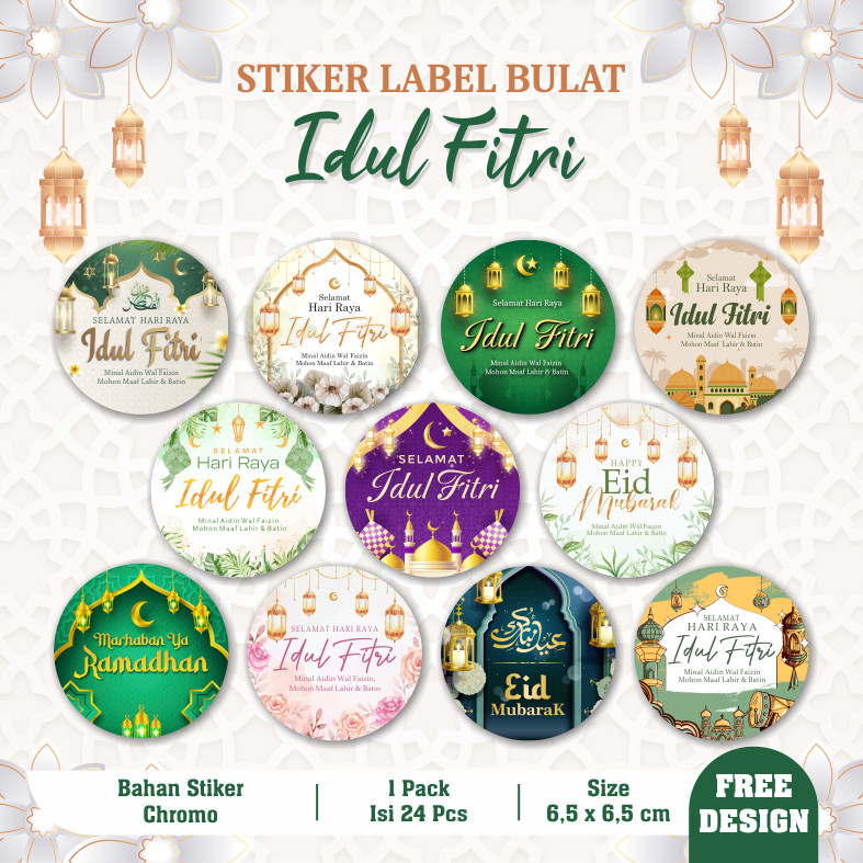 

STIKER LEBARAN BULAT (isi 24 Pcs) / Sticker Segel Toples Parcel Ramadhan / Label Bulat Idul Fitri
