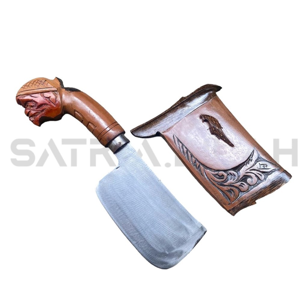 SATRIABILAH - Golok Daging Tulang Hewan Gagang Motif Cepot Bahan Baja Per