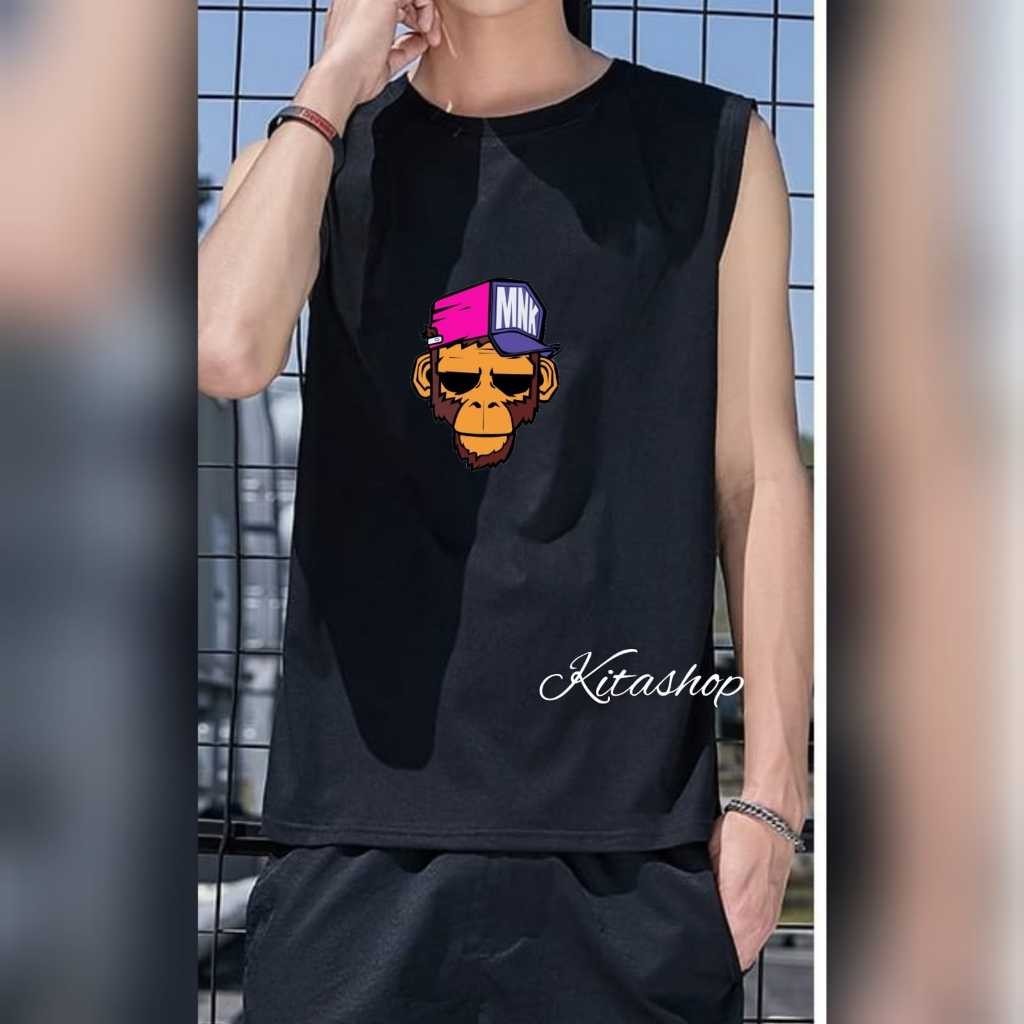Baju singlet pria/ Baju tanpa lengan- baju gym-baju santai/Singlet Logo MONKEY/Singlet Pria Dewasa/S