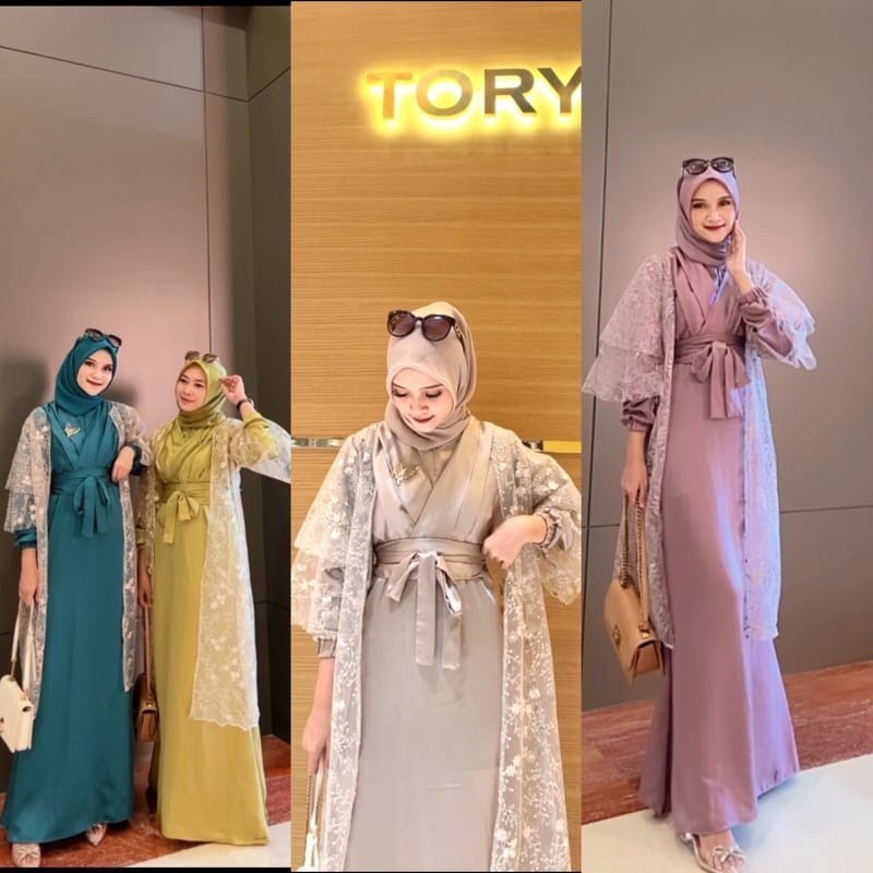 Gamis Dress Pesta Gamis Lebaran Model Terbaru OOTD Viral Gamis Muslim Wanita Kondangan Mewah Polos Kombinasi Brokat Tile Murah By CrocusStore