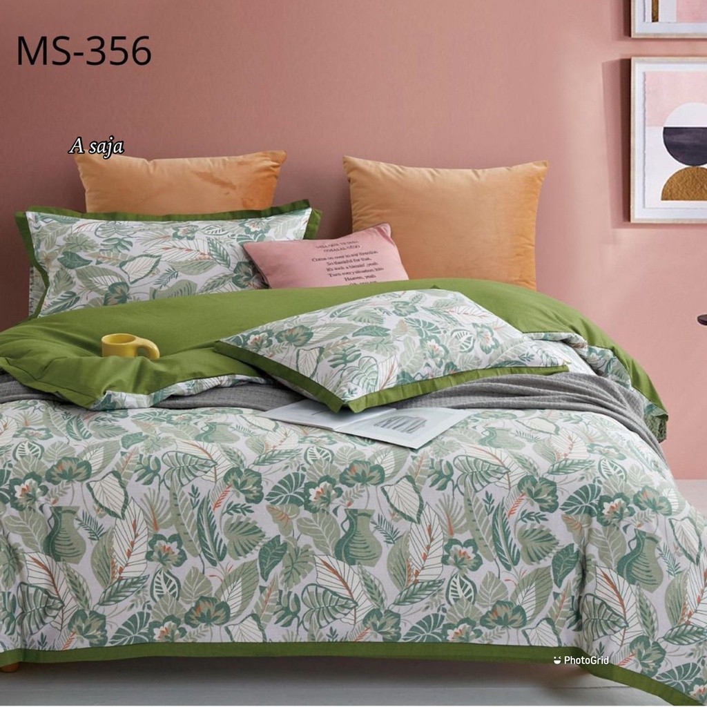 Sprei Katun Jepang Motif Daun Hijau Monstera ms356