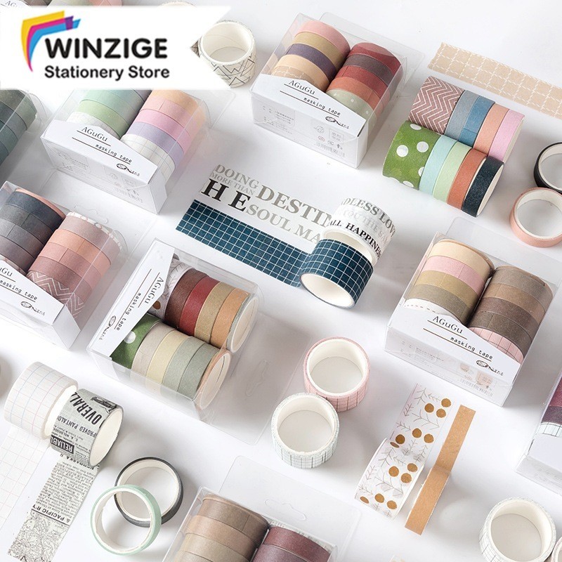 

Winzige 10pcs Washi Selotip Warna Warni Washi Tape Aesthetic Deco Masking Tape Vintage Washi Tape 1 box Selotip Washi Lucu Journal DIY Scrapbook