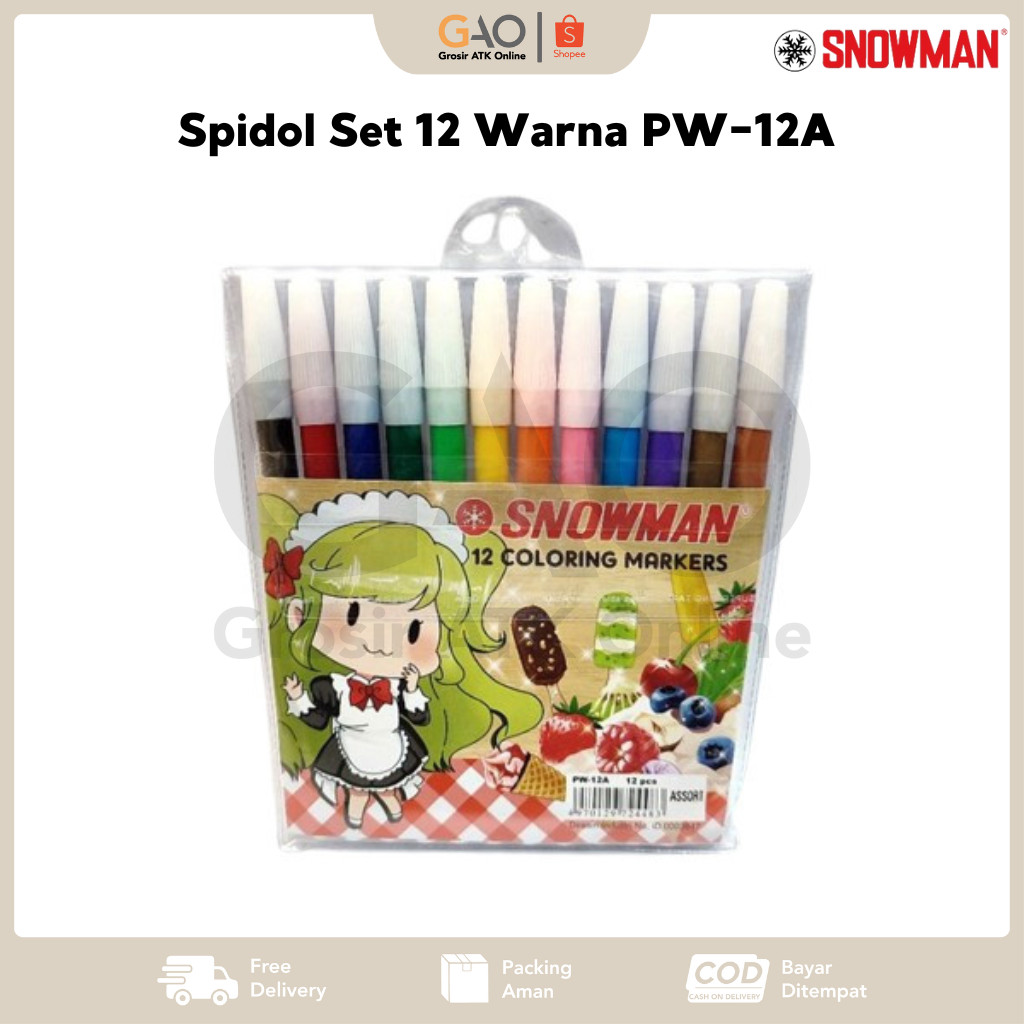 

Spidol Set 12 Warna Snowman PW-12A ( 1 Pack Isi 12pcs )