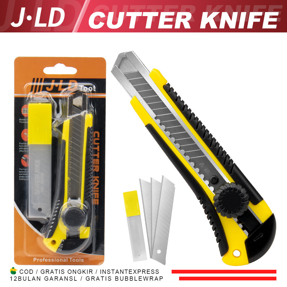 

JLD Pisau Cutter/Utility Knife 18mm Premium Blade Pisau Potong Serbaguna Cuter Alat Pemotong Kertas PVC Kardus /Pisau Cutter 4 Blade