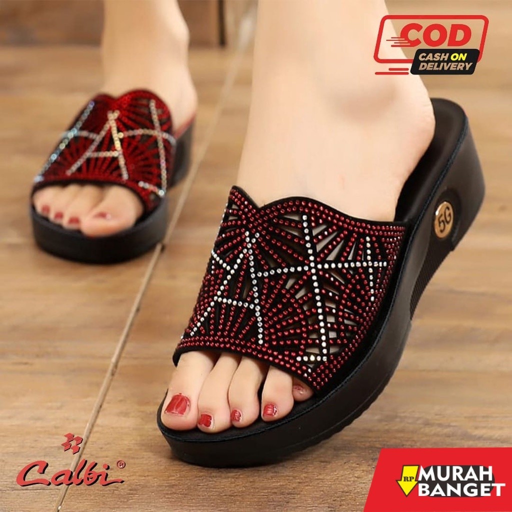 Sepatu pesta cewek- Sandal Calbi Wedges / Sandal cewek calbi model terbaru 2022 / sendal dewasa pere