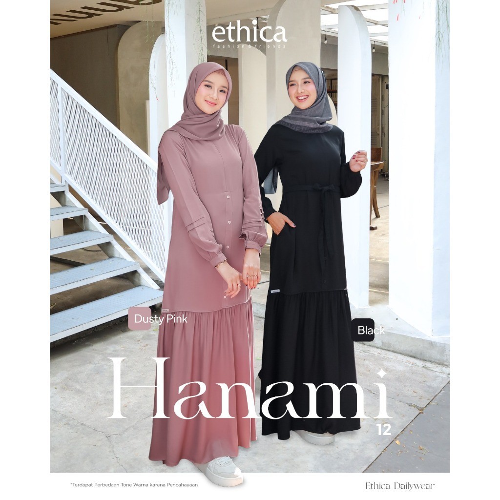 CUCI GUDANG GAMIS ETHICA - HANAMI 12 - BLACK - DUSTY PINK - GAMIS CASUAL- GAMIS REMAJA - GAMIS DAILY