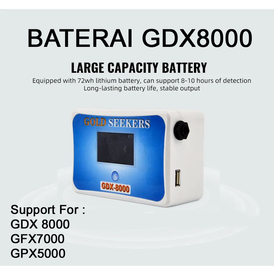 Baterai Metal Detector GDX 8000 Bluetooth Gold Seeker Detektor GDX8000 Battery Bisa untuk GFX 7000, 