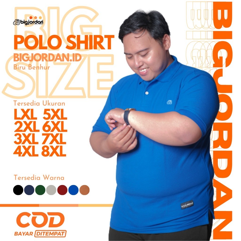 Polo shirt baju kaos big size 2XL 3XL 4XL 5XL 6XL 7XL 8XL kaos kerah pria jumbo biru muda oversize K