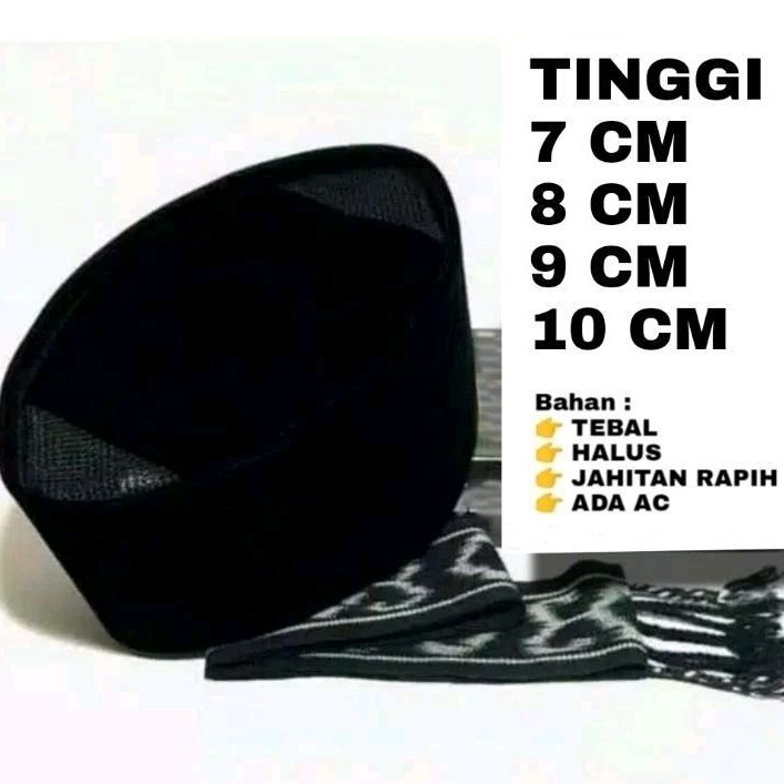 Songkok hitam peci hitam kopiah hitam tinggi 7cm/8cm/9cm/10cm,kopiah Hitam ac bahan berkualitas dan 