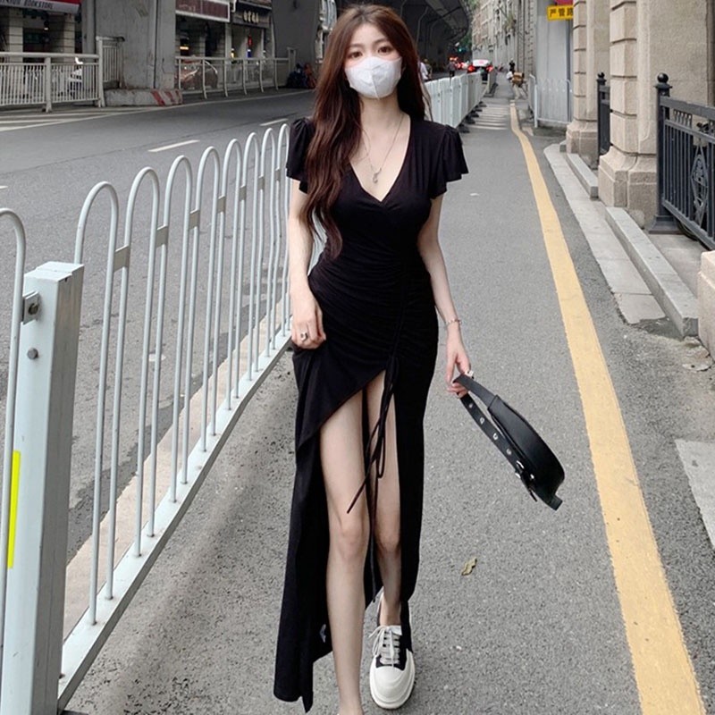 Longdress Rib Serut Korean Long dress/terusan panjang/Dress Bodycon Maxi Dress Korea Dress/dress kas