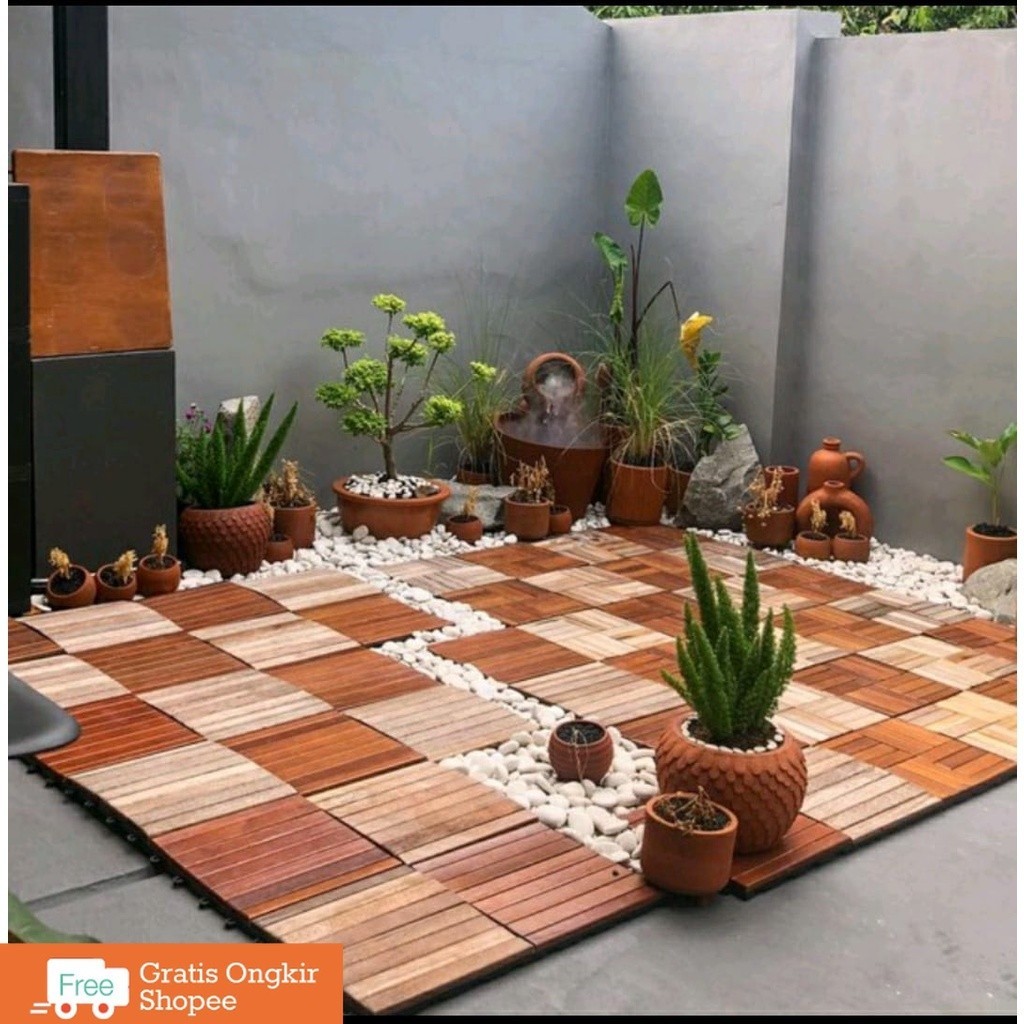 Ubin Lantai Kayu Decking Tile 30 x 30cm Outdoor Indoor Full Vurnish Pernis Alas Lantai Pengganti Ker