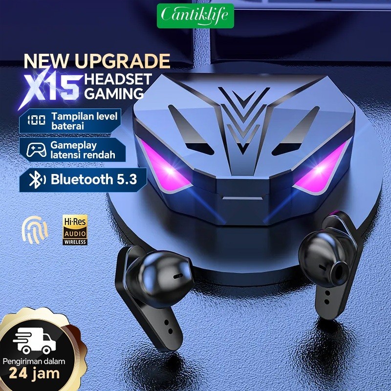 PRODUK TERBARU # TWS Gaming Headset X15/M28/M90 Pro  Wireless Bluetooth 0-latency Earphone   LED Sma