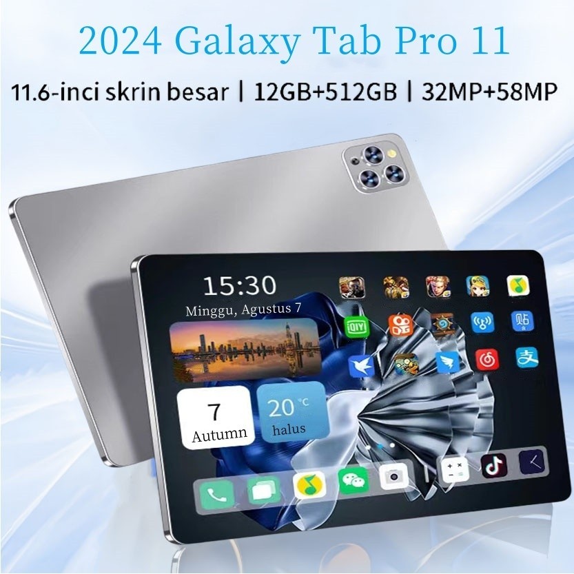 2024 Galaxy Tab Pro11 【12GB+512GB】 Tablet Android 11.6 inch Layar Full Screen Layar Besar Wifi 5G Dual SIM Tablet Untuk Anak Belajar Tablet PC Asli Baru C