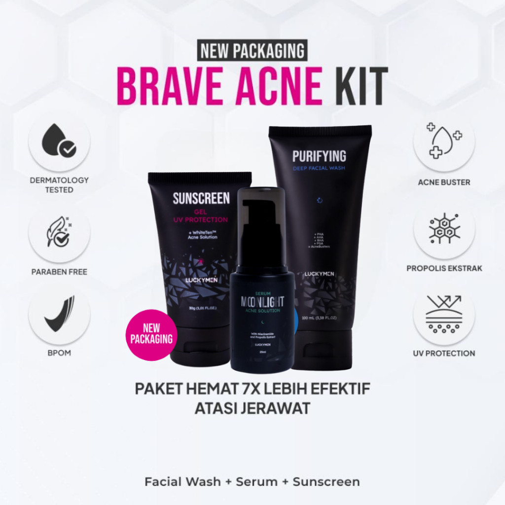 LUCKYMEN KIT 3in1 PAKET BUNDLING SERUM SUNSCREEN & FACIAL WASH PRIA