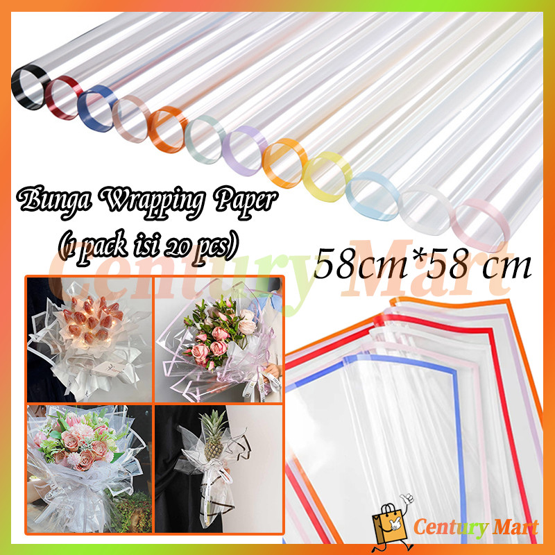 

Flower Wrapping Transparant Line/ Bunga Wrapping Paper(1 pack isi 20 pcs)/Waterproof Kertas Bungkus Pembungkus/Flower Wrapping Paper Clear Transparant Frame List Color Cellophane Waterproof