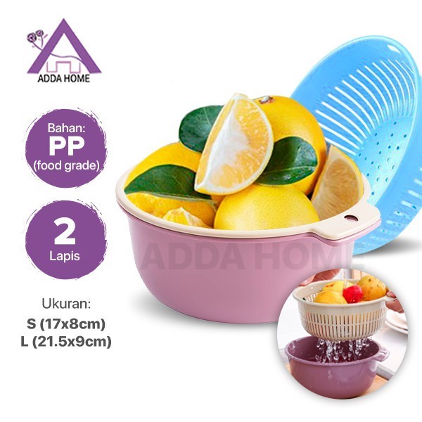 Keranjang Saringan Wadah Cuci Buah Sayur 2 Layer Baskom Set Tempat Tirisan Sayuran