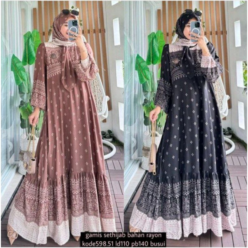 {COD}Gamis Set Hijab Denada lengan panjang rayon diamond by Naura// BAJU MODEL BARU KEKINIAN MURAH P