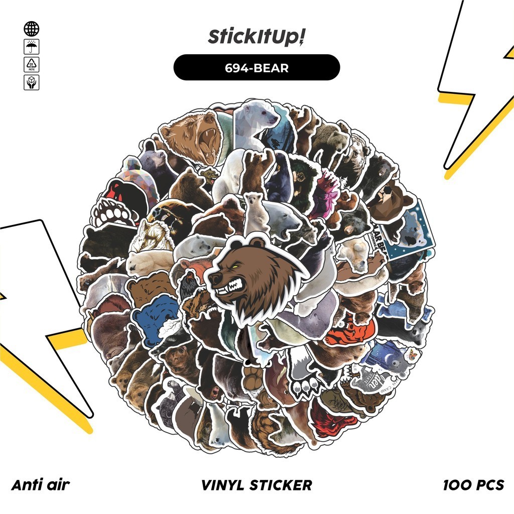 

COD✨ 100 Pcs Stiker Pack Bear Lucu Aesthetic Vynil Waterproof untuk Freebies Sticker Buku Journal Casing HP Laptop
