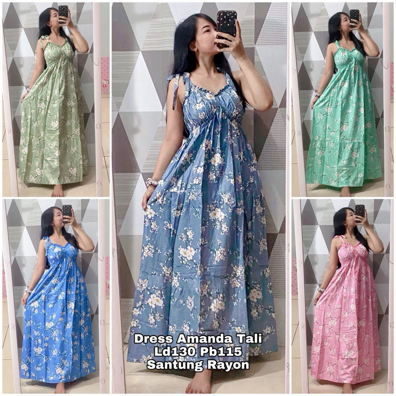 dress/daster Amanda longdress dress tali pundak tali lepas daster jumbo muat BB 75kg daster kerut da