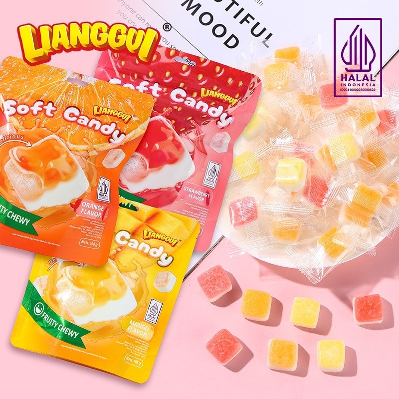 

[Hampers/Gift] (HALAL)LIANGGUI Soft Candy Permen Lunak VIRAL ANEKA RASA BUAH 3 rasa（mango,orange,strawberry）permen lunak aneka buah rasa Kudapan halal