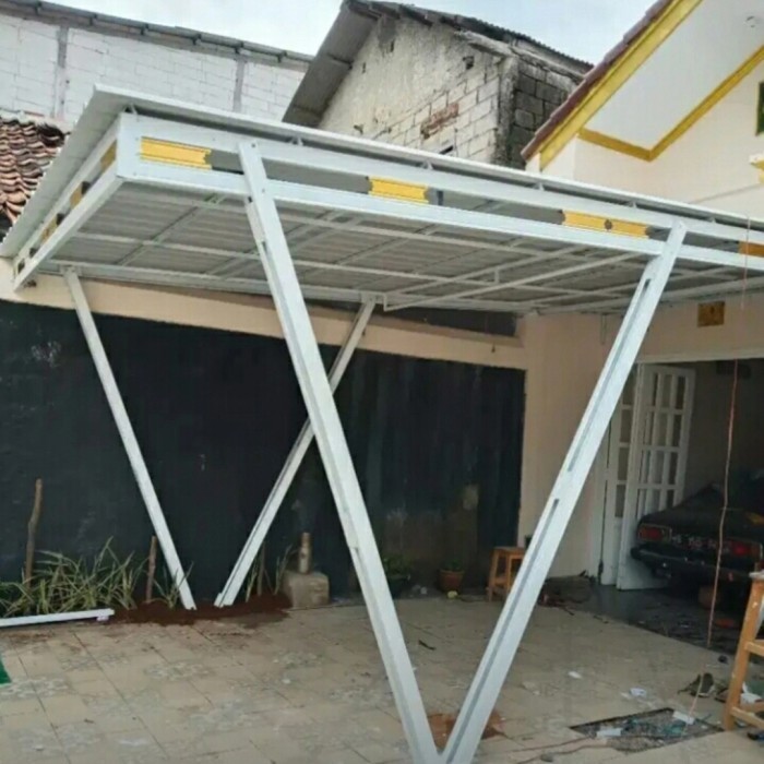 kanopi alderon twinwall 10mm rangka besi hollow galvanis anti karat