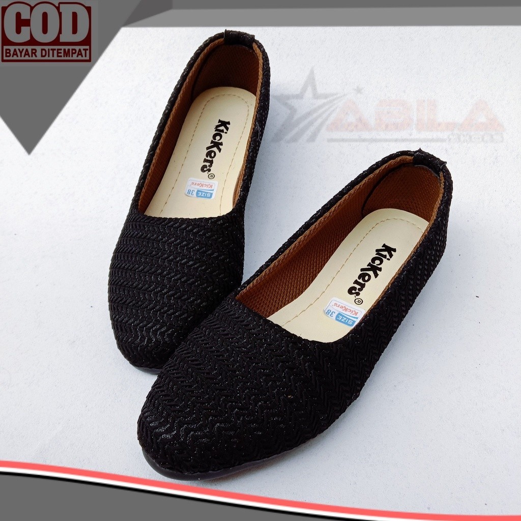 tren FlatShoes Kickers Wanita Rajut RJ01 Hitam Size 37-40 Sepatu Sandal Wanita Terlaris
