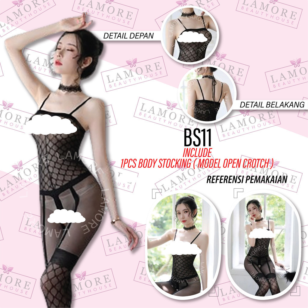 Bodysuit Wanita Body Stocking Full Body Hitam Bs11