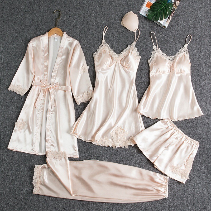nk PIYAMA SET SEXY KIMONO 5IN1/BAJU TIDUR SATIN WANITA/BAJU TIDUR SEXI/LINGERIE SET KIMONO/DRESS