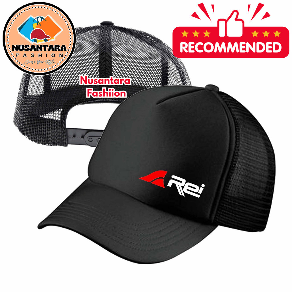 Nusantara Fashiion Topi Trucker REi - Topi Distro REi Logo - Topi REi Premium - Topi Pria Dewasa - T