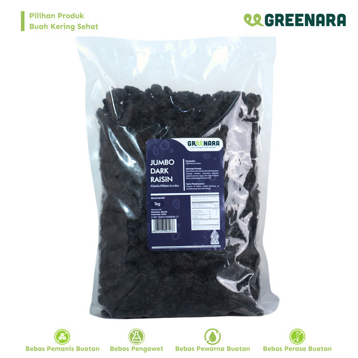 

[[ K23 - BEST SELLER ]] Greenara Jumbo Dark Raisin 1000 gram / Kismis Hitam Jumbo 1kg