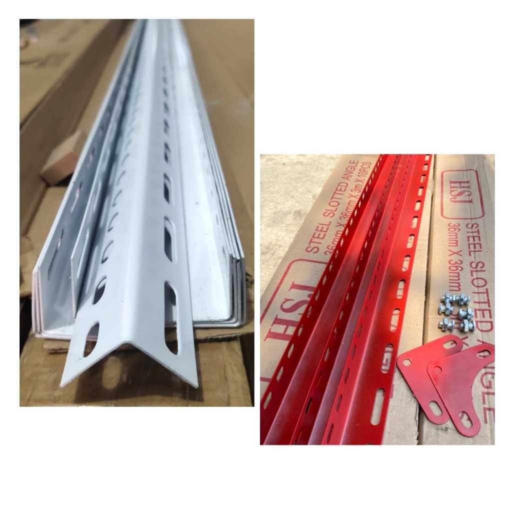 Besi Siku / Rak Siku / SIKU LUBANG TEBAL 1,3 MM BESI SIKU PUTIH DAN MERAH BERAT 1,6 KG/BATANG