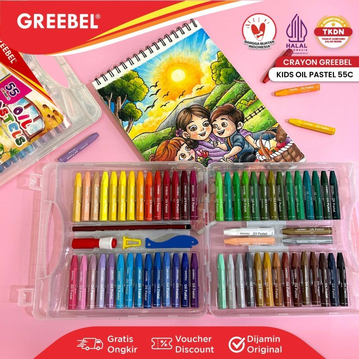 

GREEBEL Crayon Krayon Kids 55 Warna / Kids Oil Pastel 55 (KOP55) Crayon Set Mewarnai Professional