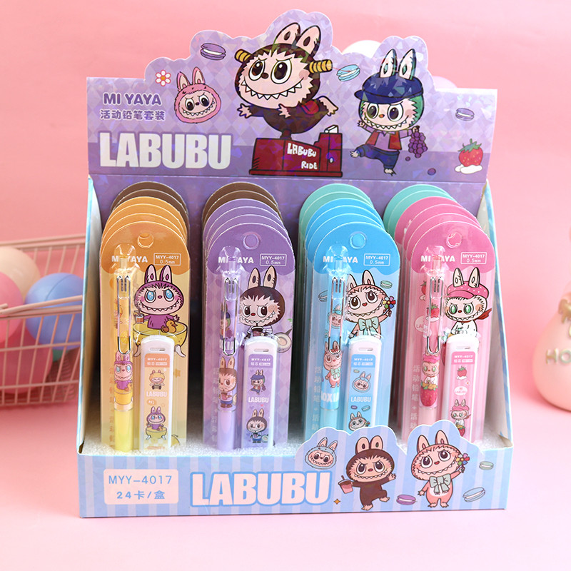 

( OTH1223 ) ( Kids ) Alat tulis pensil mekanik karakter FREE refill - labubu - pink merah muda purple ungu green hijau blue biru yellow kuning brown cokelat