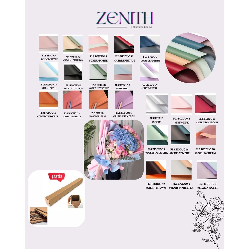 

Zenith - (5 LEMBAR) - FL3 BIGDOU Kertas Bunga Buket Dua Warna Bi Color/Kertas Buket Bunga Florist Cellophane