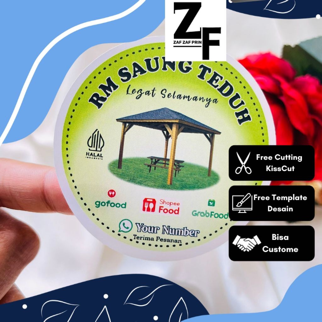 

ZAF 9-15 Sticker Print Label Rumah Makan Free Desain Custom Nama Brand Restoran Stiker Chromo Murah
