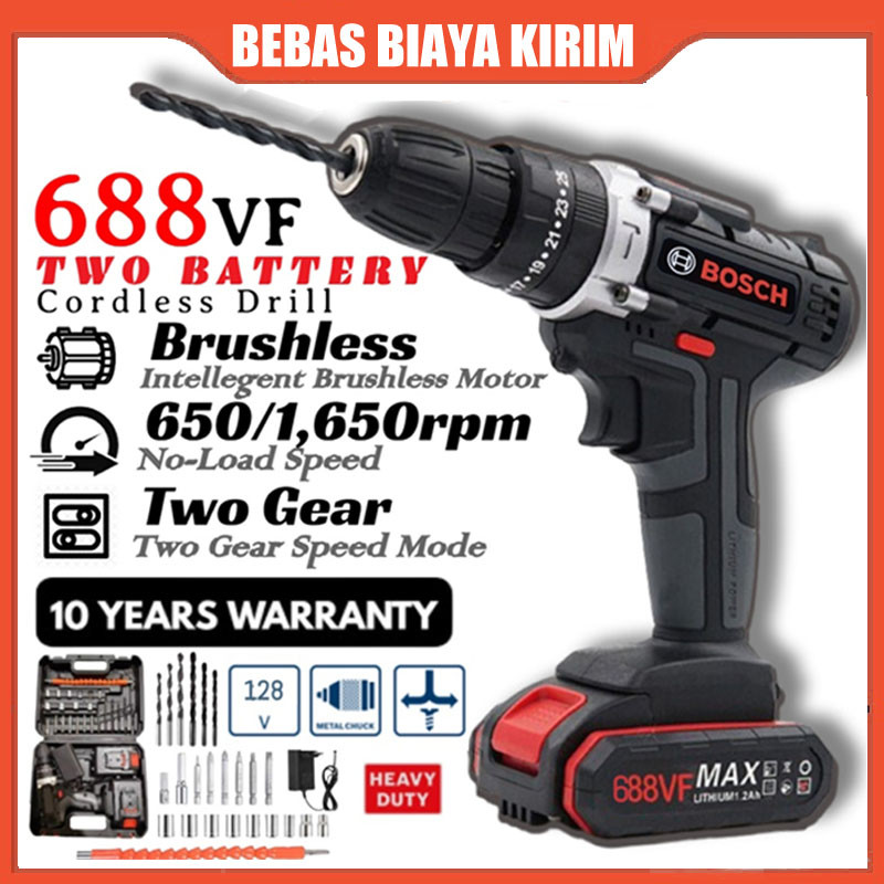 688VF Mesin Bor Impact Drill (Tanpa Kabel)Mesin Bor Baterai Tangan Cordless Drill Battery impact dri