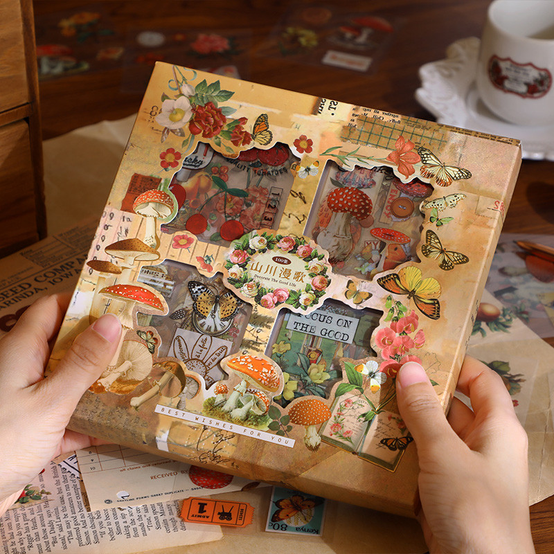 

Mr.paper 100 Pcs/Set Vintage Butterfly Sticker Gift Box Aesthetic Flower Mushroom Scrapbooking Decoration Stationery Stickers