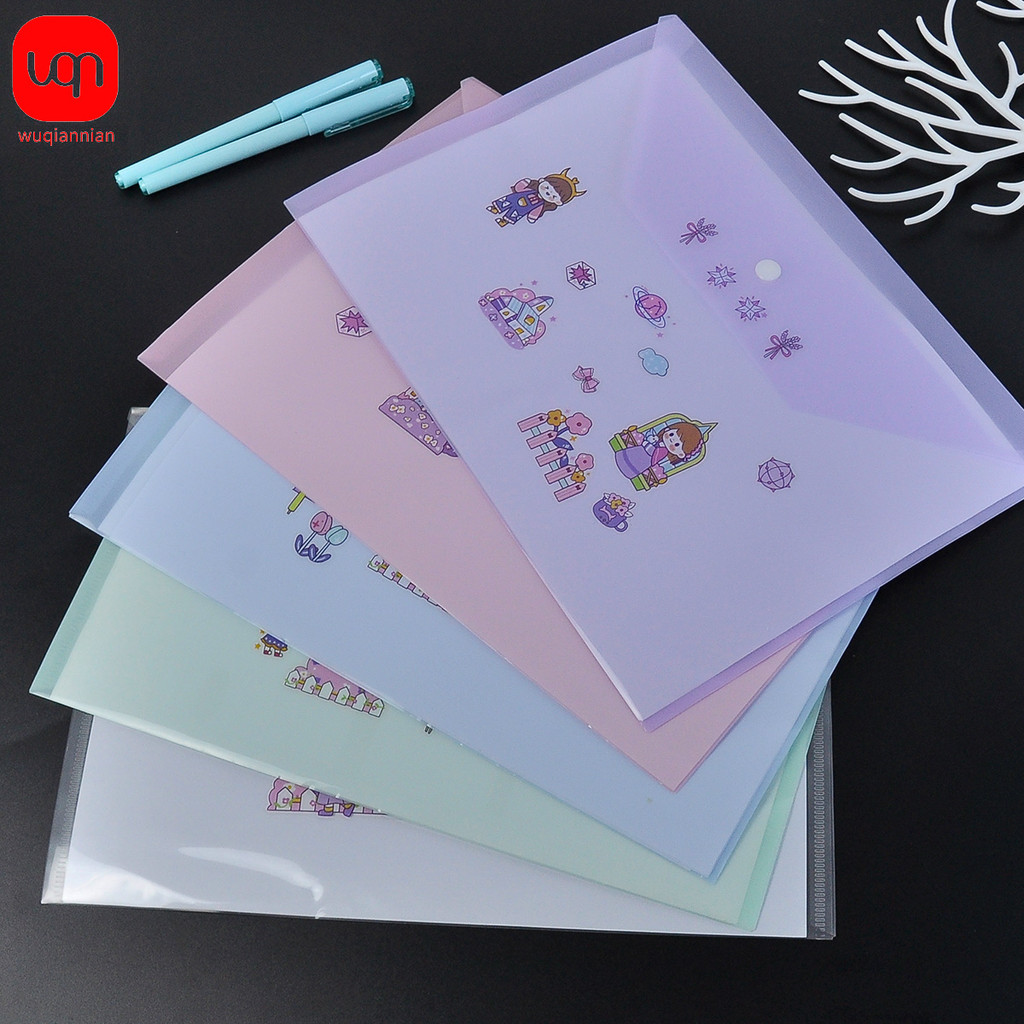 

14pcs Snap file Bag Plastic 16C A4 paper Storage folder PP Transparent Portfolio Policy briefcase with label