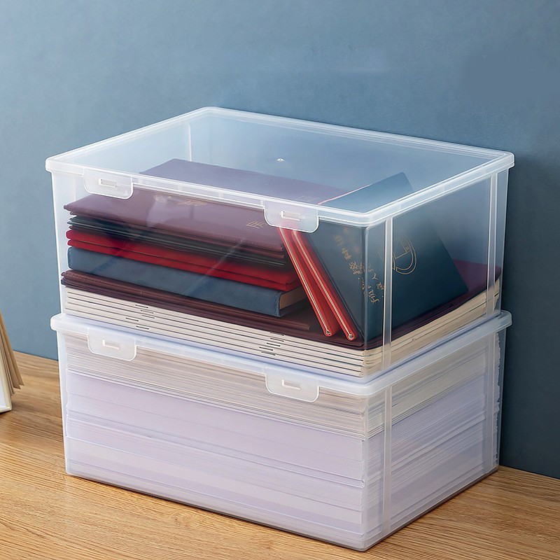 

Desktop File Storage Box With Transparent Tape Cover Dustproof And Stackable Storage Box Household Storage Certificate And Docum