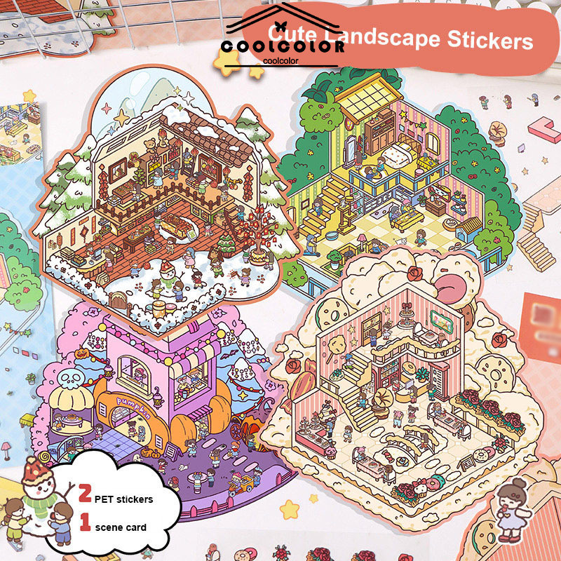 

COD❤️Stiker Kolase Adegan Miniatur 3D Kreatif Stiker Pemandangan DIY Stiker Dekompresi Kartun-Cl