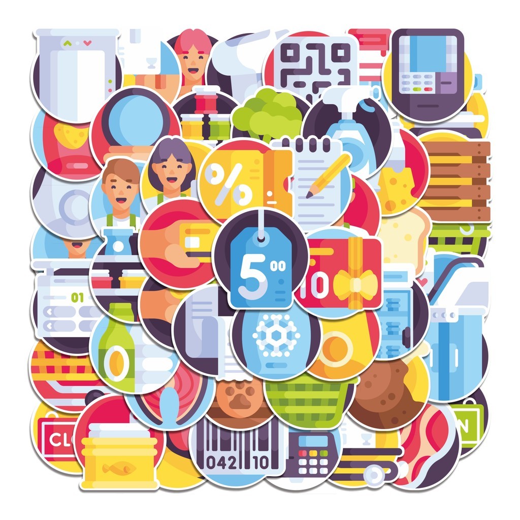 

COD 50 Pcs Stiker Supermarket Lucu Anti Air Untuk Dekorasi Notebook Sepeda Skateboard Handphone