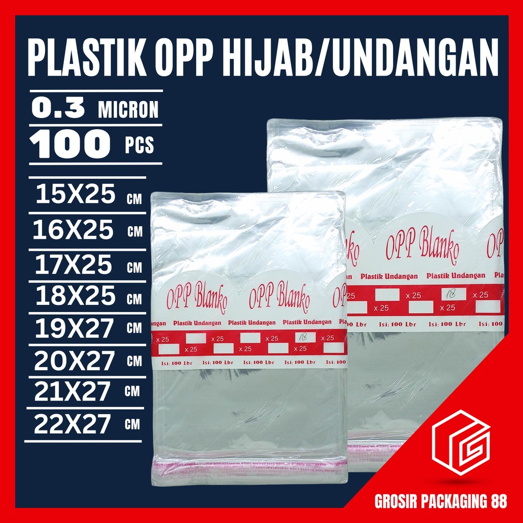 

Plastik OPP Blanko Undangan Hijab Syal Kemasan OPP Lem Seal Bening Isi 100 Tebal Transparan