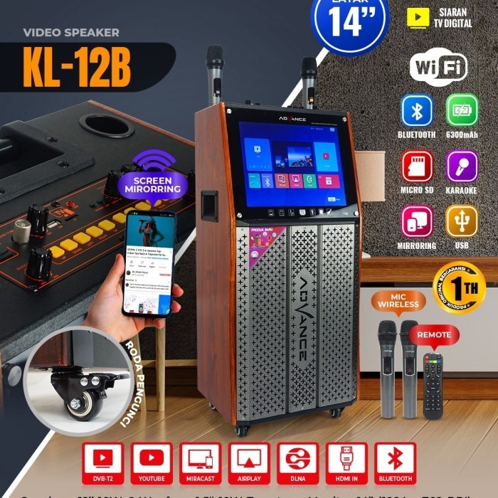 ADVANCE KL-12 Speaker Karaoke LCD 14 inc Free 2 mic wireles