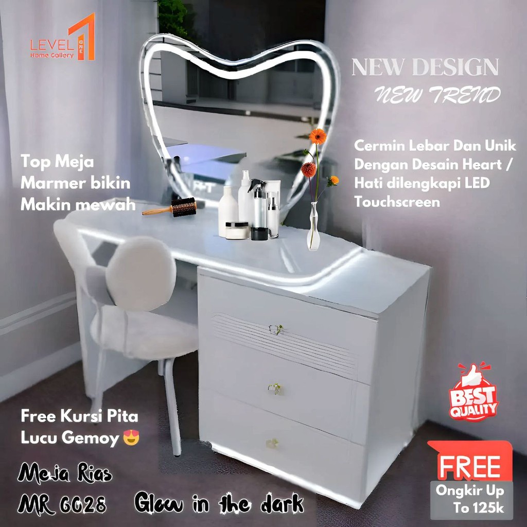 Meja Rias LED Touchscreen Import Type 6028 | Meja Rias Kaca Sentuh Jumbo I Meja Make Up Import Table