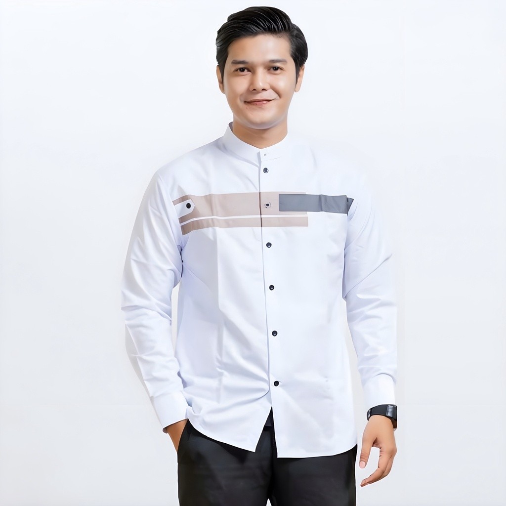 Baju Koko Lengan Panjang Pria Dewasa Kemeja Muslim Baju Muslim Pria Warna Putih Hitam Abu Mocca