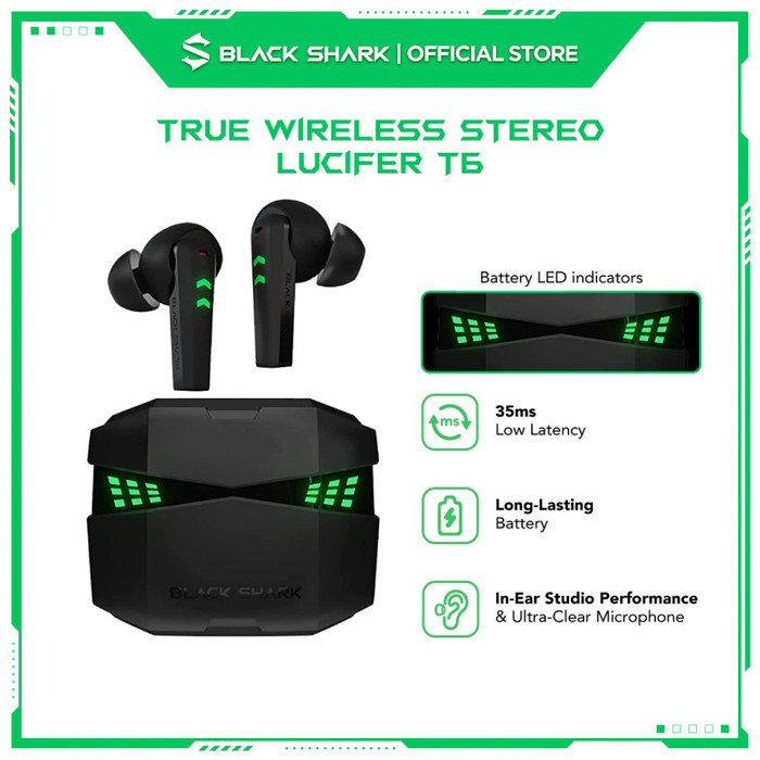 "R.V.Shop" -  TERLARIS Black Shark Lucifer T6 TWS Gaming Ultra-low Latency | Earphone Gaming - Lucif