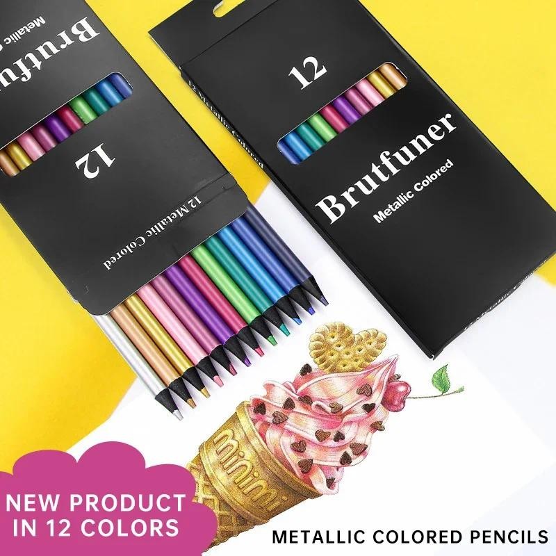 

12 Colors Metallic Colored Pencils Back to School Color Pencil Set Art Supplies Stationery Items for Kids Drawing Painting Gift